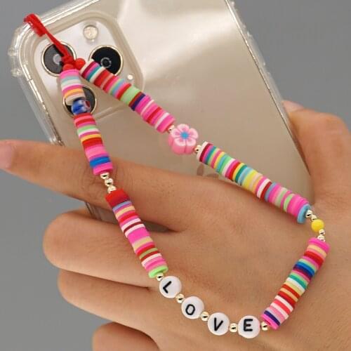 Boho Colorful Letter Bead Key Chain Phone Ropes Sling Lanyard Neck Strap Letter Beads Mobile Phone Wrist Strap Anti-lost Chain