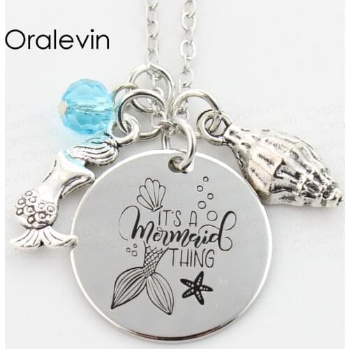 ITS A MERMAID THING Mermaid Seashell Starfish Pendant Charms Necklace Gift Jewelry 22MM, 10Pcs/Lot, #LN340