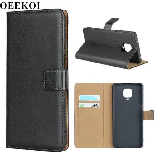 OEEKOI Genuine Leather Wallet Flip Cover Case for Xiaomi Redmi Note 9s with Card Slots Holder