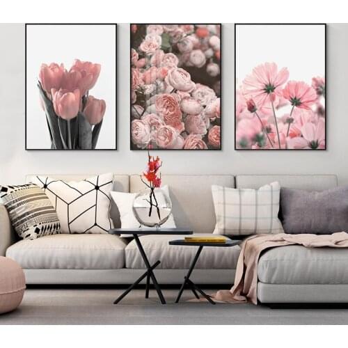 Floral Canvas Wall Art Canvas Print Pink Tulips Peony for Wall Decor Pink Rose Flowers Canvas Prints Home Decor