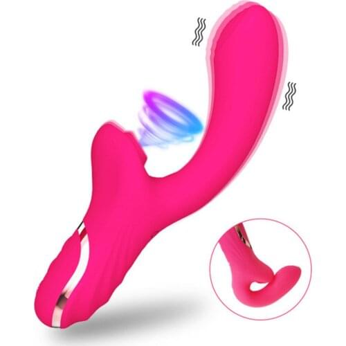 Double Tongue Cunnilingus Vibrator Telescopic Rotating Dildo Heating Vagina Clitoris Stimulate Vibrator Adult Sex Toys for Women