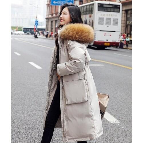 KMETRAM Real Raccoon Fur Collar Duck Down Jacket Winter Coat Women Korean Long Jacket Women Warm Parka Manteau Femme MY4861