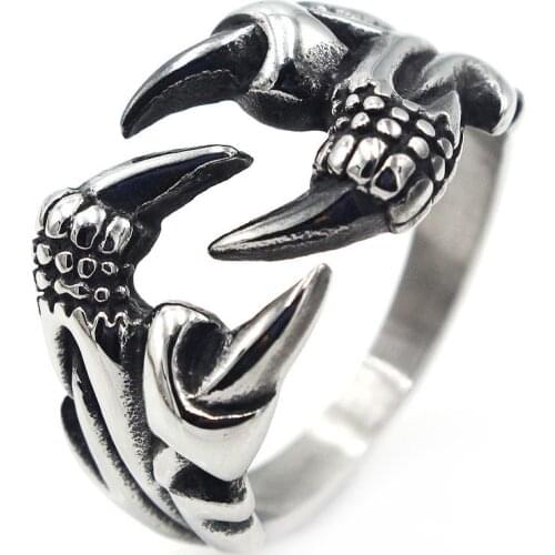 AsJerlya Evil Dragon Claw Stainless Steel Mens Rings Punk Hip Hop Personality for Male Boyfriend Biker Jewelry Creativity Gifts