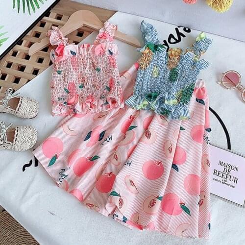 Girls Clothing Set 2020 Summer Korean Cute Fruit Sleeveless T-shirt+ High Waist Long Skirt Kids Suit Toddler Baby Girl Clothes