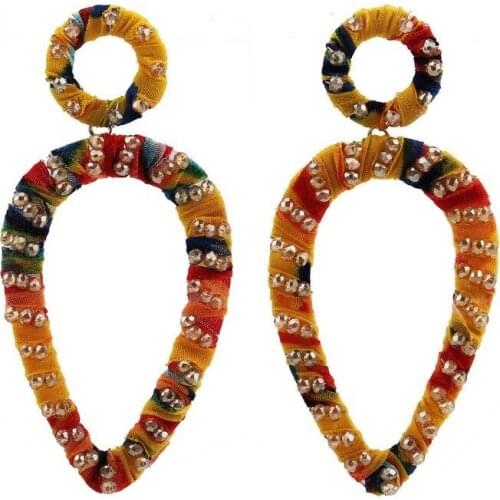 Colorful Rope Thread Crystal Bead Teardrop Pendant Drop Dangle Earrings for Women 2021 Fashion Long Statement Earrings