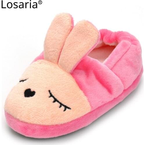 Losaria Children Girls Winter Shoes Casual Soft Non-slip Warm Rabbit Pattern Home Slippers with fur Kids Footwear 14.5-18.5cm
