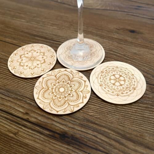 Mandala flower drinks wooden coaster. Laser engraved wooden coasters floral indian mandalas flower wood coaster