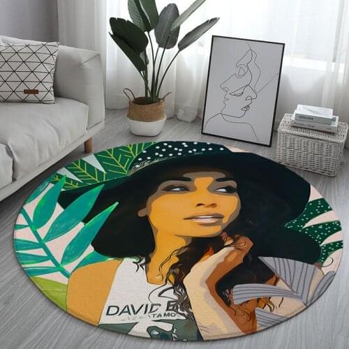 Oil Painting Round Carpet Living Room Decoration Oil Painting Woman Plant Animal Household Child Play Mat Non-slip Room Floor Yo