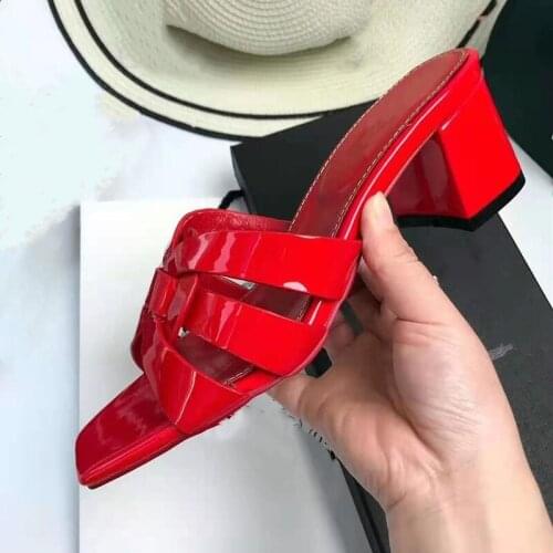 Multicolor plus size thick mid-heel slippers new luxury design summer outdoor leather womens sandals