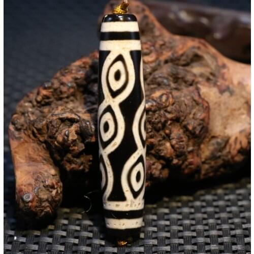 Power Energy Tibetan Old Agate Nirvana 9 Phoenix Eye Long dZi Bead Amulet AAA ZY Timestown UPD22
