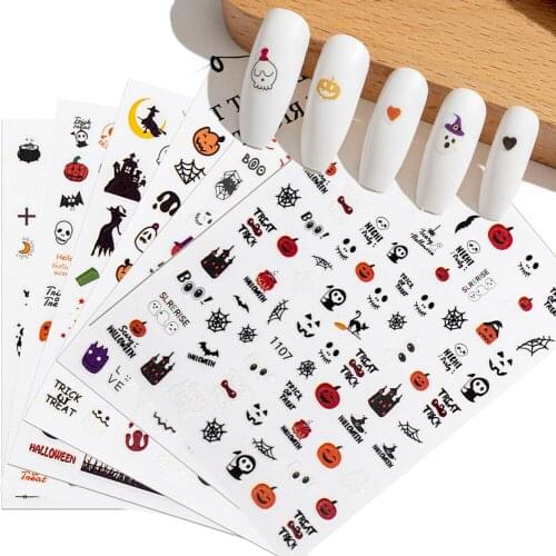 Halloween Theme Nail Art Stickers Slider Wraps Decals Pumpkin Lantern Skeleton Spider Vampire Manicure Tool Fingernail Decor