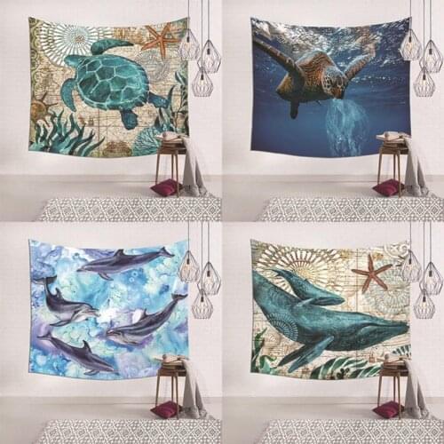 150x100cm/150x200cm Wall Hanging Tapestry Wall Mount Ocean Style Turtle Fish Pattern Wall Carpets Home Dorm Wall Decor Tapestry