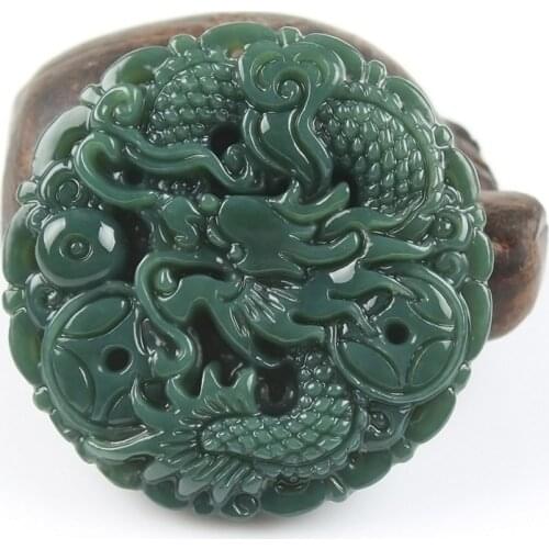 Natural Real HETIAN Stone Pendant Carved Chinese Dragon Lucky pendants Amulet Pendant Necklace Fashion Jewelry Free Rope