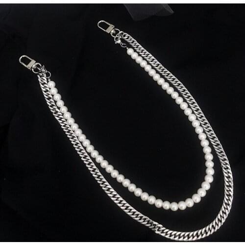 2020 New Pearl Chain Double-Layer Phants Zipper Necklace Two Retro Earth Cool Girls Disco Accessories Removable