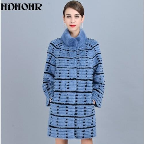 HDHOHR 2020 New Real Fur Coat Women Natural Mink Fur Coats With Wave Point Genuine Leather Three Color Fashion Fur Lady Jacket