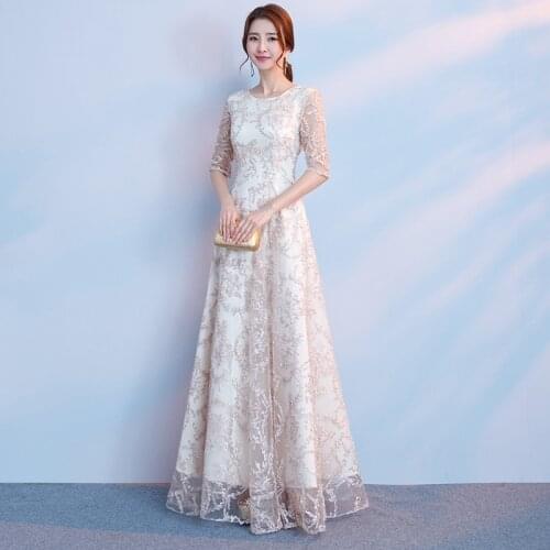 New Half Sleeves Special Occasion Dresses Elegant Appliques O-Neck A-Line Zipper Back Floor-Length Lady Formal Party Gown E1078