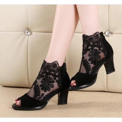 New Womens Shoes Spring Summer Fashion Mesh high heel sandals Fish mouth High Heels Mid-Calf Shoe Plus Size