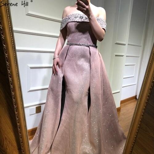 New Long Turkish Pink Crystal Beaded Mermaid Formal Evening Prom Party Gown Dress Lebanon Gowns Abendkleider 2020 BLA6549
