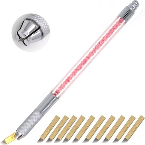 Wholesale 1pcs pink permanent make up 3d manual tattoo pen microblading pen for eyebrow with 10pcs blades free shipping