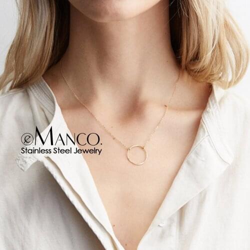 E-Manco Trendy Stainless steel Necklace simple round pendant necklace women thin choker necklaces for women