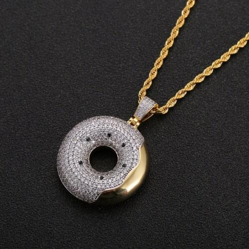 DNSCHIC Hip Hop Donut Pendant Source Copper Micro Inlaid Zircon Personalized Pendant Necklace Mens Hip Hop Necklace Jewelry Rap