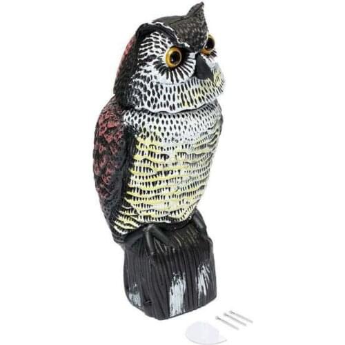 Realistic Bird Scarer Plastic Owl Scarecrow with Rotating Head and Sound for Garden Yard Bird Repellent Outdoor Pest Control