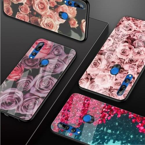 Rose Tempered Glass Phone Case For Huawei Honor 8X 9 10 20 30 lite PRO 10i 20i