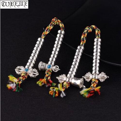 Large 100% 925 Silver Tibetan Malas Counters Dorje Bell Charms 925 Sterling Buddhist Prayer Counters Buddhist Rosary Counters