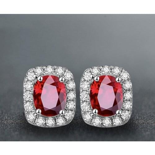 BLACK ANGEL 2020 New Oval Ruby 925 Sterling Silver Stud Earrings for Women Korean Wedding Fashion Jewelry Christmas Gift