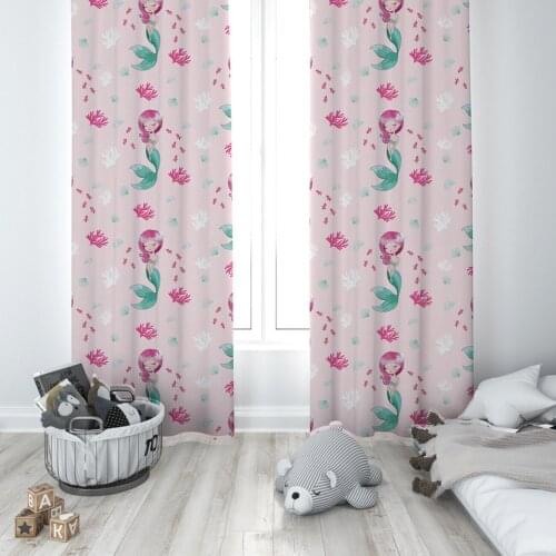 Curtains Children 3D Printed Decorative Items Home Childrens Room Magnificent Mermaid Fish Pink Model 034