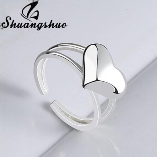 Shuangshuo 2021 Valentines Day New Silver Color Sparkling Heart Ring for Women Anniversary Original Rings Wedding Jewelry Gift