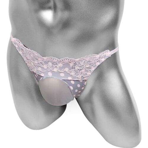 Lacework Mens U Convex Pouch Briefs Underwear Sissy Erotic Panties Sexy Lingerie Pink Polka Dot Kawaii Cute Bikini Male