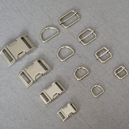 20 Sets 15mm 20mm 25mm 32mm silver Metal Plated Buckle Metal Buckle Adjust Buckle D Ring For Backpack Bag Webbing Cat Dog Collar