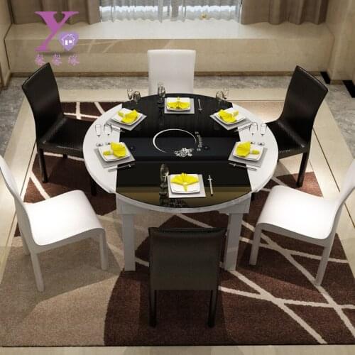 Retractable functional dining table chair dining table tempered glass baking paint dining table modern simple induction cooker