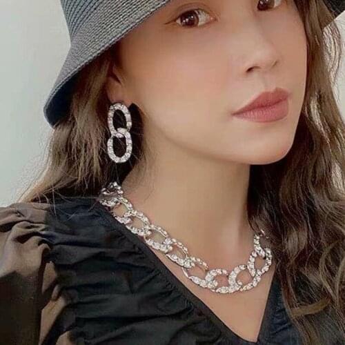 Hip Hop Jewelry Exaggerated Metallic Thick Chain Necklace Bracelets Earrings For Women Trendy Shiny Chunky Necklace