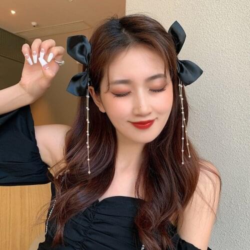 2pc Set Korean Bowknot Hairpin Cute Lady Tassel Hair Clips Bangs Clip Simple and Popular Solid Color Barrettes Hair Accessories