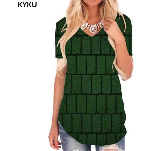 KYKU Bamboo T-shirt women Green V-neck Tshirt Abstract T-shirts 3d Psychedelic Funny T shirts Womens Clothing Punk Rock