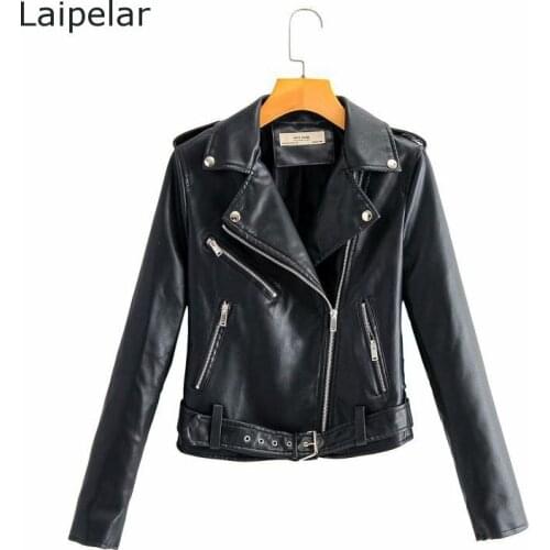 Clothing Women 2020 Pu Leather Jacket Lapel Motorcycle Coat Trend Fashion Jacket Autumn New Style