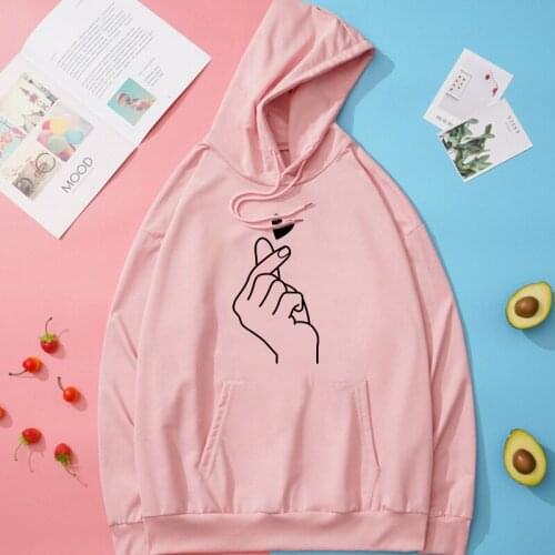 Pink Autumn Winter Than heart Print Casual Hoodie Harajuku Aesthetic Top Hoodies Women Sudaderas Cute Pullover Sweatshirt Female