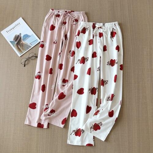 Summer Cotton Loose pajamas pants Elastic Waist bottoms sleep wear for women Cartoon printing lounge sleepwear pants