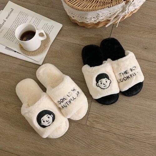 Women Autumn Winter Plush Slippers open Toe Cute Girls Boys Cozy Home Floor Bedroom Shoes Drags For Female