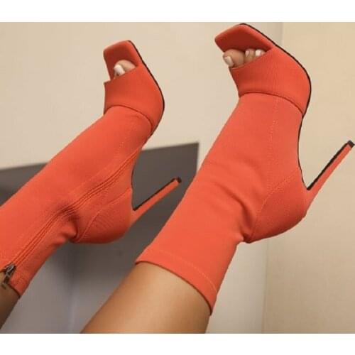 IPPEUM 2021 Womens Boots Sexy Ladies Supper Thin High Heels Shoes Peep Toe Ankle Boot Stilettos Shoes Zipper Fashion New Female