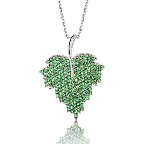 Real Silver 925 Jewelry Silver Green Leaf Women Necklace