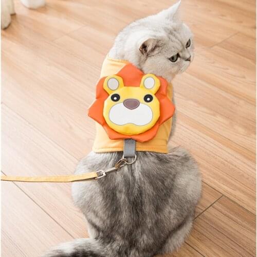 Cat Pet Vest Traction Rope Cute Pet Cat Harness Leash Pet Chest Strap Breathable Cat Walking Rope with D ring 120cm rope