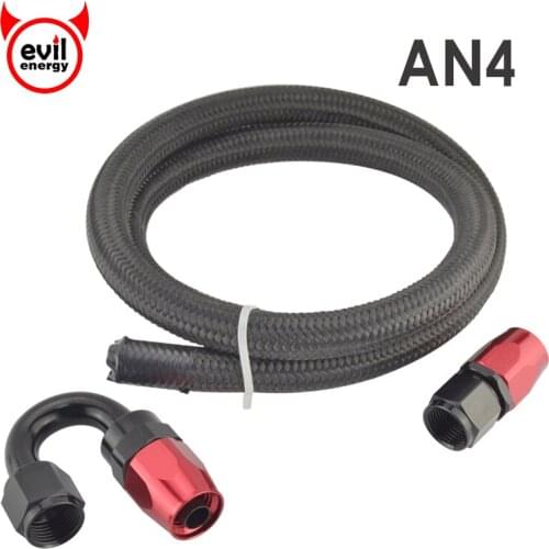 Evil energy AN4 Stainless Steel Braided Light Weight Oil Fuel Hose Line 1M Black+AN4 Straight Fittings 180Degree Swivel Hose End