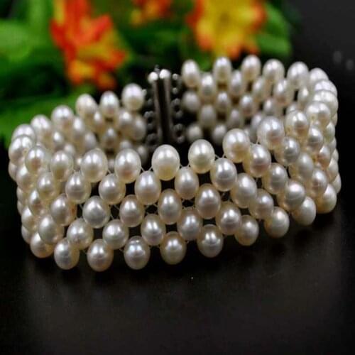 100% genuine handmade white freshwater pearl bracelet free shipping