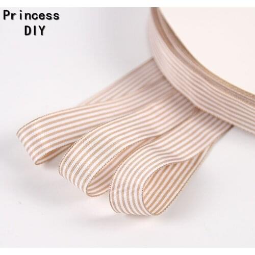 100Yards Baking Decoration Champagne Stripe Ribbon 1.5cm Grosgrain Wedding Tape DIY Hair Bowknot Accessory Flower Gift Wrapping