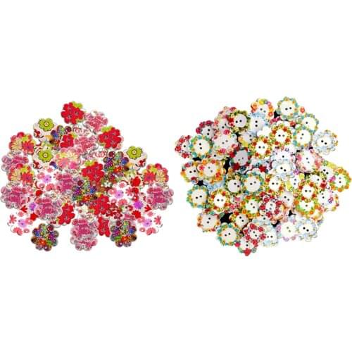 100x Round 2 Holes Flat Wood Floral Buttons Decorative Button Bag Shoes Hat Clothing Embellishment Scrapbook DIY Crafts 20mm