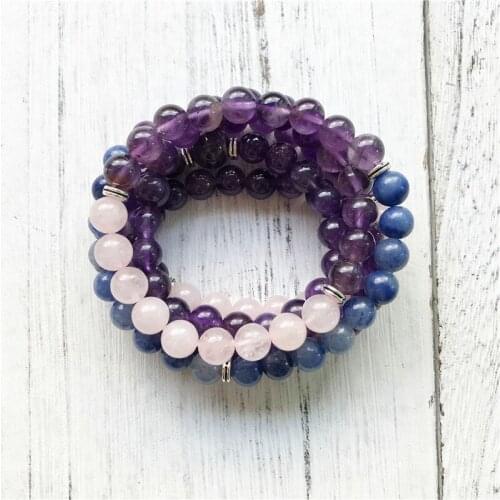 108 Mala Healing Bracelet Higer Quarty Purple Quartz Bracelet 3 colors Yoga Jewelry 5 Laps Bracelets 108 Mala Beads Necklace