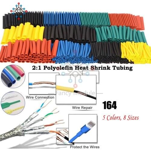 Cable Sleeves 164Pcs Multicolour Heat Shrink Tubing Assorted Electrical Wrap Wire Shrinkable Tube Cable Sleeves Polyolefin Set